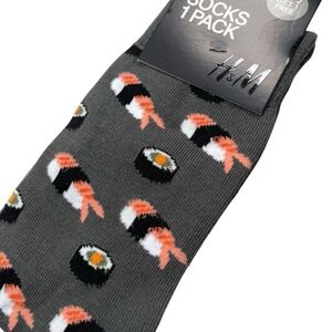 H&M Socks Sushi Print US 7.5-9 EUR 40/42 Charcoal Gray Cotton Blend